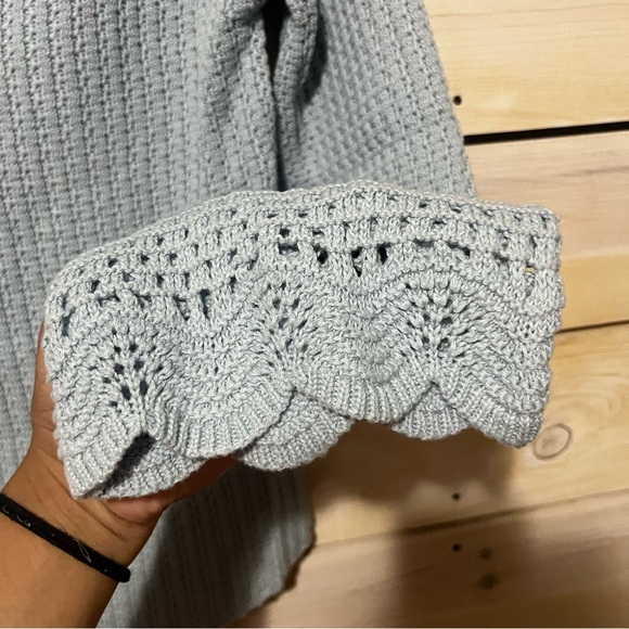 Mystree Mixed Media Henley Light Blue Knit Sweater Medium - Picture 3 of 7